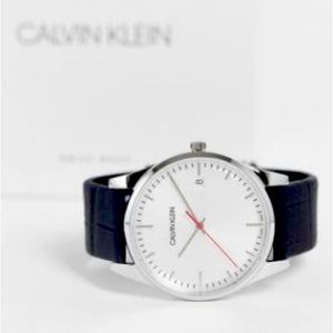 ladies Calvin Klein textured leather strap watch - black